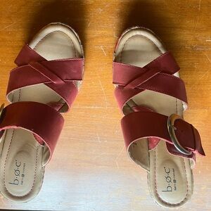 b.o.c. Red Sandals with Crisscross Straps and Cushioned Footbed